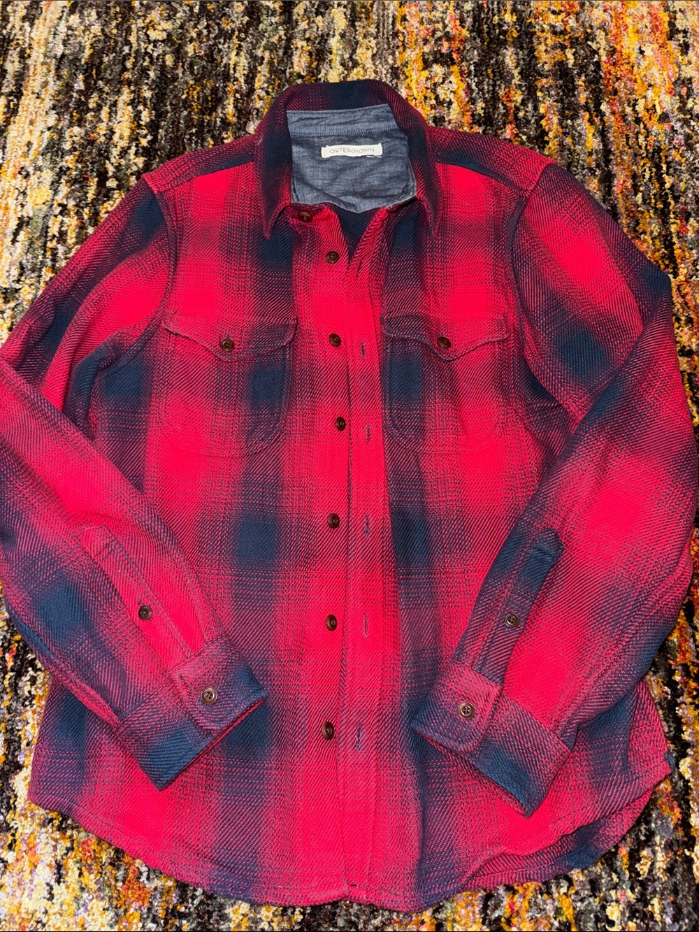 Outerknown Blanket Shirt Red and Black Plaid Button-Down L